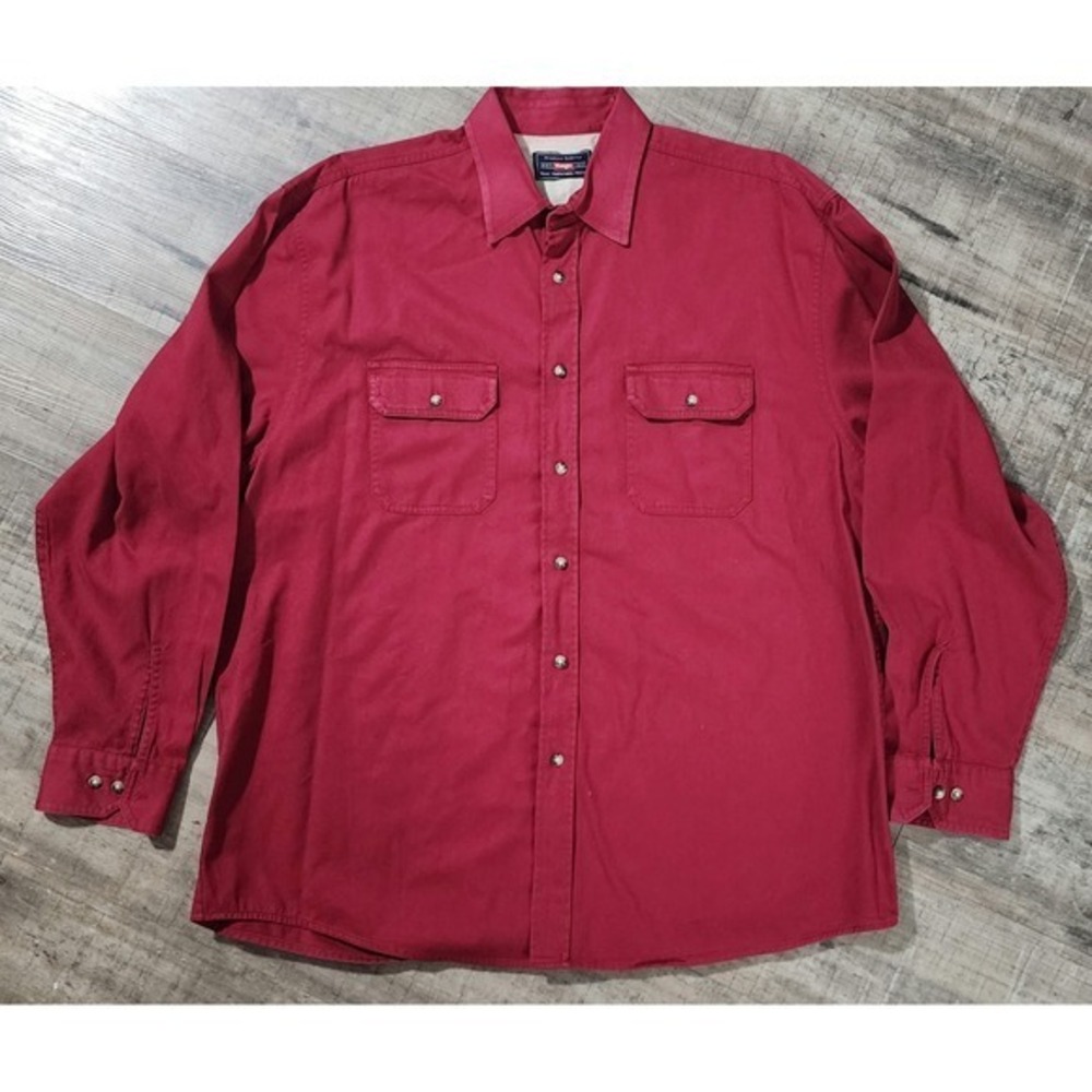 Wrangler Premium Quality 100% Cotton Long Sleeve Maroon Shirt Size XL